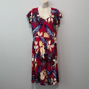 Lascana Red Tropical Hawaiian Print Dress Size M